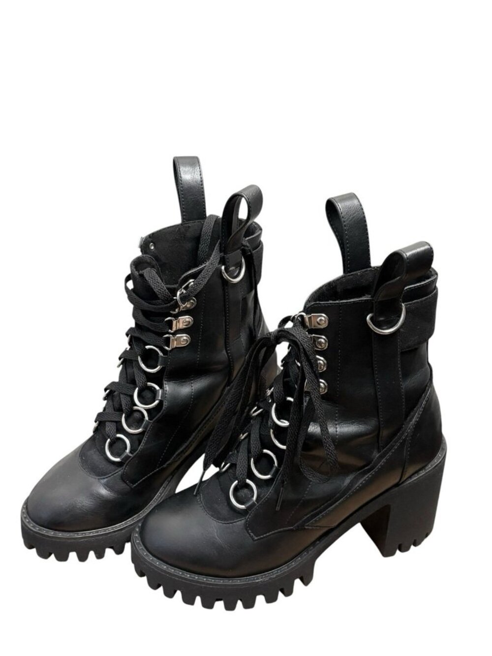 Disturbia Nocturne Black Chunky Heel Lace Up Boots SIZE 9 WHIMISIGOTH Y2K GRUNGE